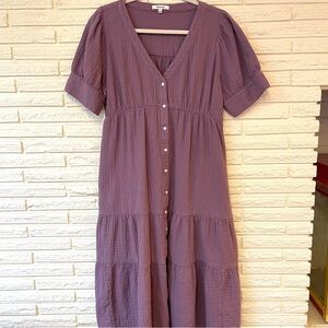 Madewell 2025 Dress Lightspun Guaze Button Front V-Neck Tiered Midi Comfy Sz 12